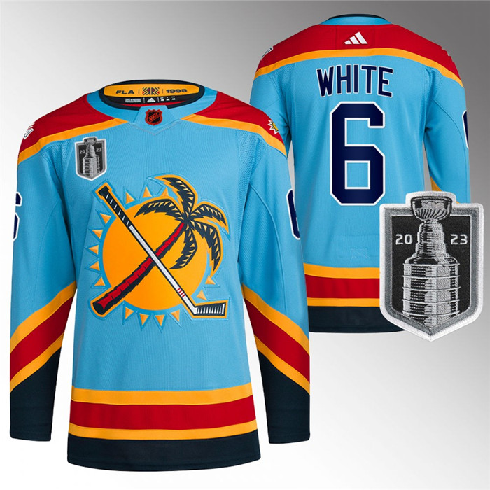 Personalized Men’s Florida Panthers #6 Colin White Blue 2023 Stanley Cup Final Reverse Retro Stitched Jersey