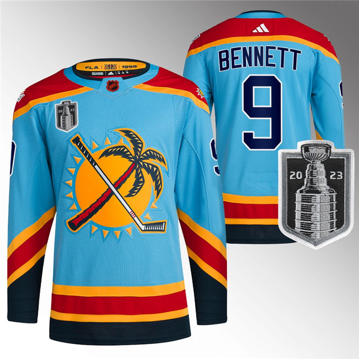 Personalized Men’s Florida Panthers #9 Sam Bennett Blue 2023 Stanley Cup Final Reverse Retro Stitched Jersey