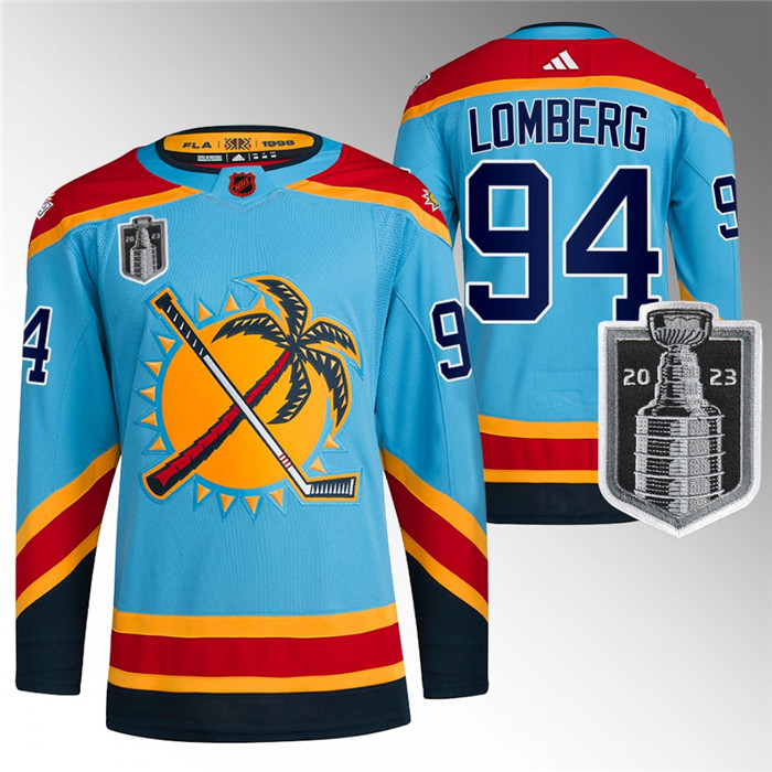 Personalized Men’s Florida Panthers #94 Ryan Lomberg Blue 2023 Stanley Cup Final Reverse Retro Stitched Jersey