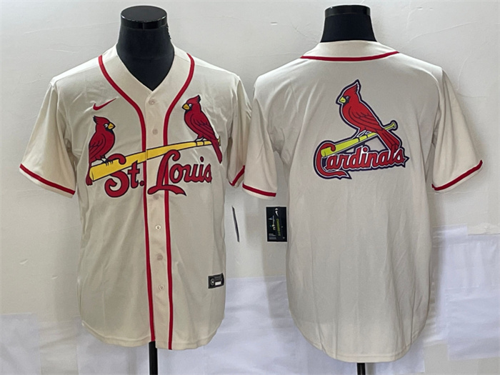 Personalized Men’s St. Louis Cardinals Cream Big Team Logo In Back Cool Base Stitched Jersey
