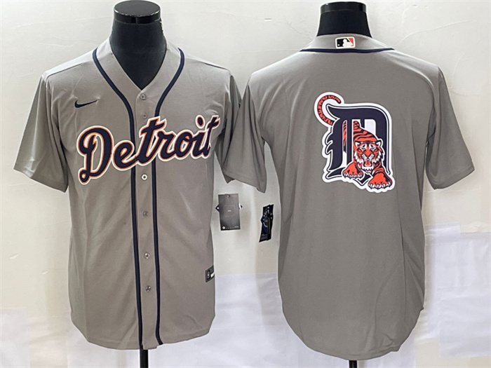 Personalized Men’s Detroit Tigers Grey Team Big Logo Cool Base Stitched Jersey