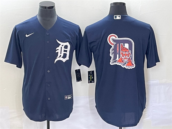 Personalized Men’s Detroit Tigers Navy Team Big Logo Cool Base Stitched Jersey