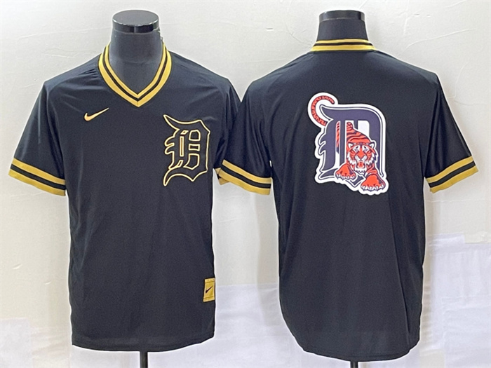 Personalized Men’s Detroit Tigers Black Team Big Logo Cool Base Stitched Jersey