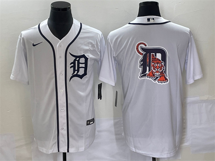 Personalized Men’s Detroit Tigers White Team Big Logo Cool Base Stitched Jersey