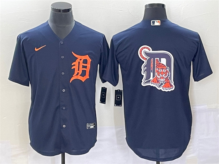 Personalized Men’s Detroit Tigers Navy Orange Team Big Logo Cool Base Stitched Jersey