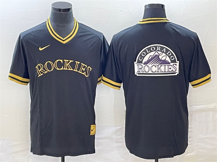 Personalized Men’s Colorado Rockies Black Team Big Logo Stitched Baseball Jersey