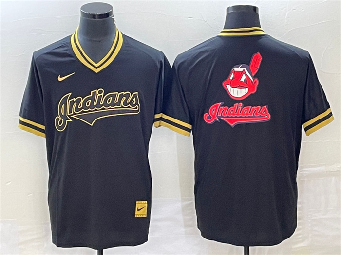 Personalized Men’s Cleveland Guardians Black Team Big Logo Cool Base Stitched Jersey