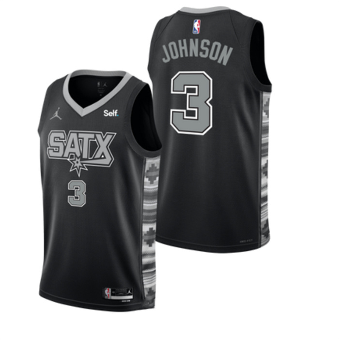 Personalized Men’s San Antonio Spurs #3 Keldon Johnson Black 2022 23 Statement Edition Stitched Basketball Jersey