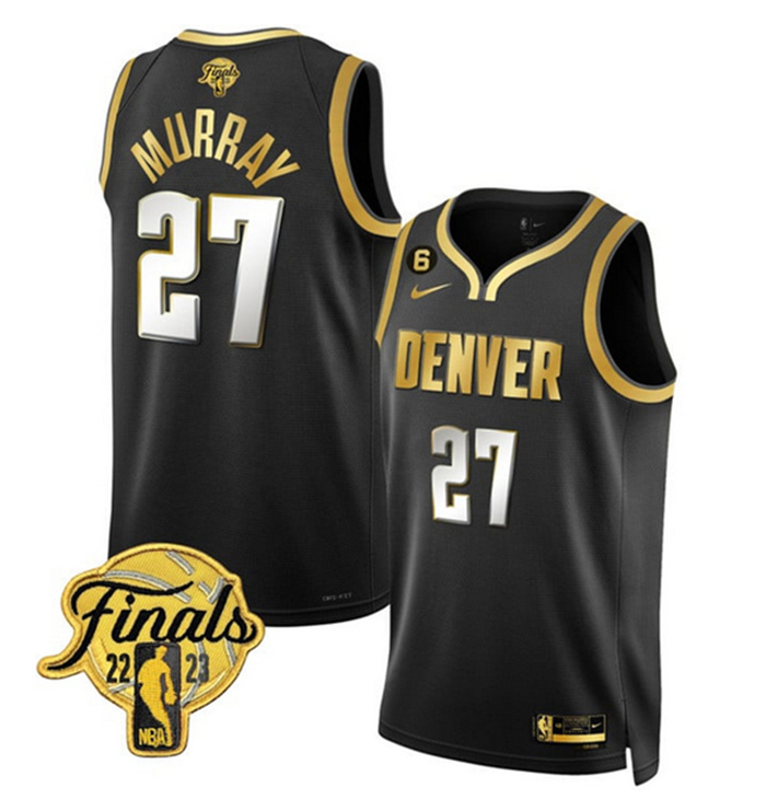 Personalized Men’s Denver Nuggets #27 Jamal Murray Black Gold Edition 2023 Finals Collection With NO.6 Patch Stitched Basketball Jersey