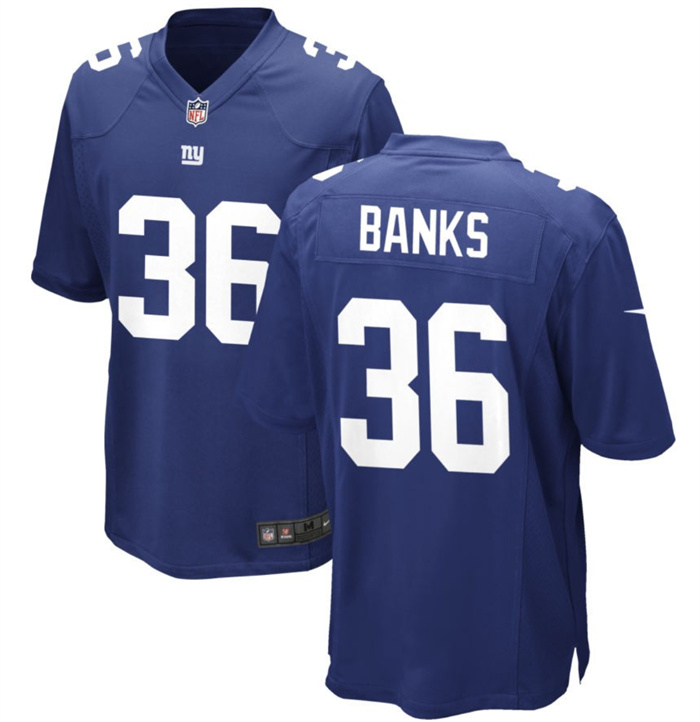 Personalized Men’s New York Giants #36 Deonte Banks Blue 2023 Draft Stitched Game Jersey