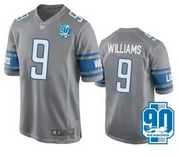Personalized Men’s Detroit Lions Jameson Williams #9 Game Gray Jersey 90s