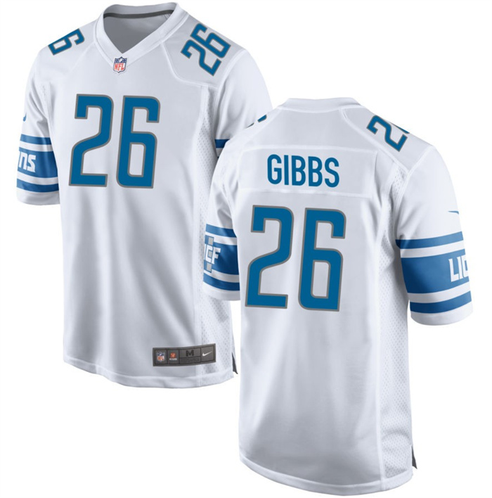 Personalized Men’s Detroit Lions #26 Jahmyr Gibbs White Stitched Game Jerseys