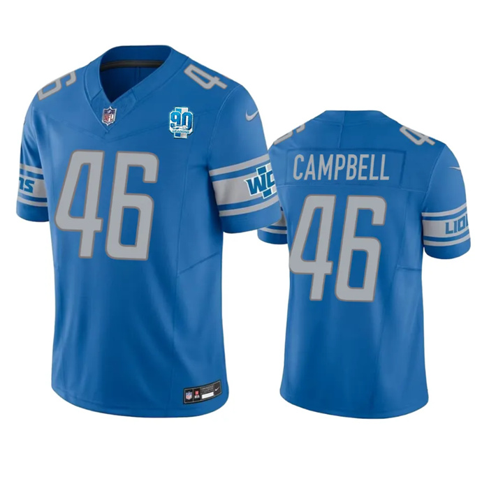 Personalized Men’s Detroit Lions #46 Jack Campbell Blue 2023 F.U.S.E. 90th Anniversary Untouchable Limited Stitched Jersey