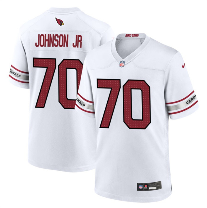 Personalized Men’s Arizona Cardinals #70 Paris Johnson Jr White 2023 Draft Stitched Game Football Jersey