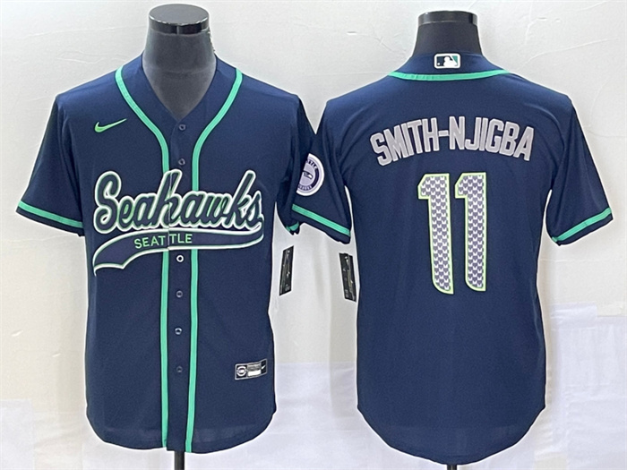 Personalized Men’s Seattle Seahawks #11 Jaxon Smith-Njigba Navy With Patch Cool Base Stitched Baseball Jersey