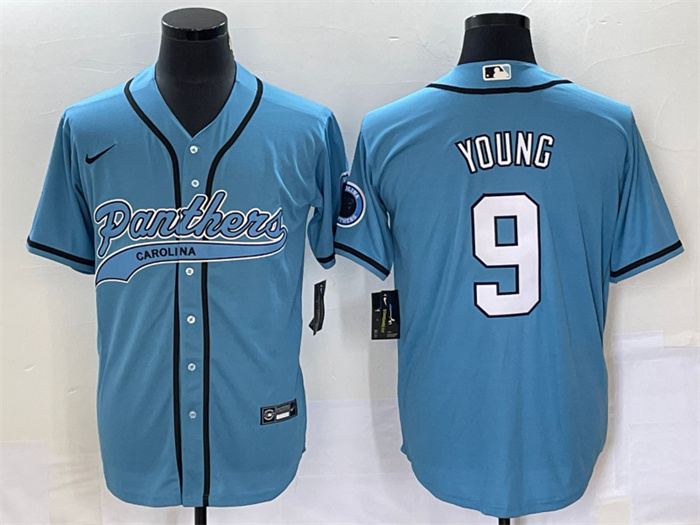 Personalized Men’s Carolina Panthers #9 Bryce Young Blue With Patch Cool Base Stitched Baseball Jersey