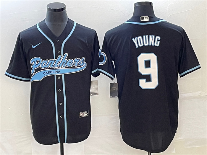 Personalized Men’s Carolina Panthers #9 Bryce Young Black With Patch Cool Base Stitched Baseball Jersey