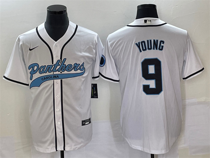 Personalized Men’s Carolina Panthers #9 Bryce Young White With Patch Cool Base Stitched Baseball Jersey