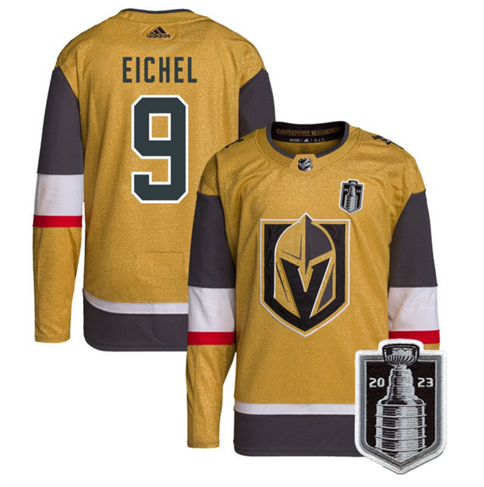 Personalized Men’s Vegas Golden Knights #9 Jack Eichel Gold 2023 Stanley Cup Final Stitched Jersey