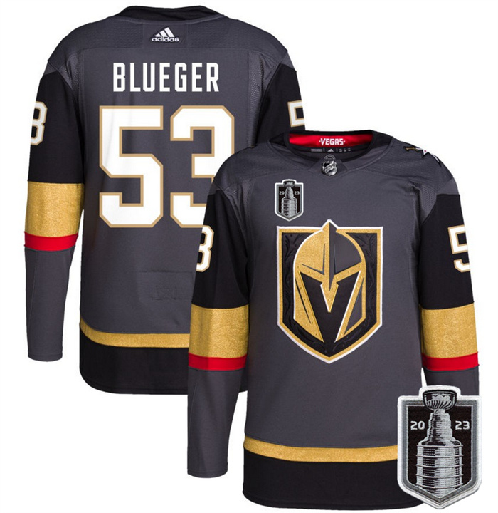 Personalized Men’s Vegas Golden Knights #53 Teddy Blueger Gray 2023 Stanley Cup Final Stitched Jersey