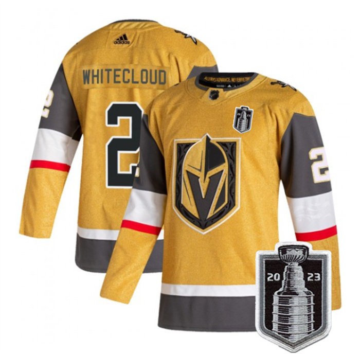 Personalized Men’s Vegas Golden Knights #2 Zach Whitecloud Gold 2023 Stanley Cup Final Stitched Jersey