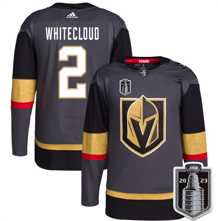 Personalized Men’s Vegas Golden Knights #2 Zach Whitecloud Gray 2023 Stanley Cup Final Stitched Jersey