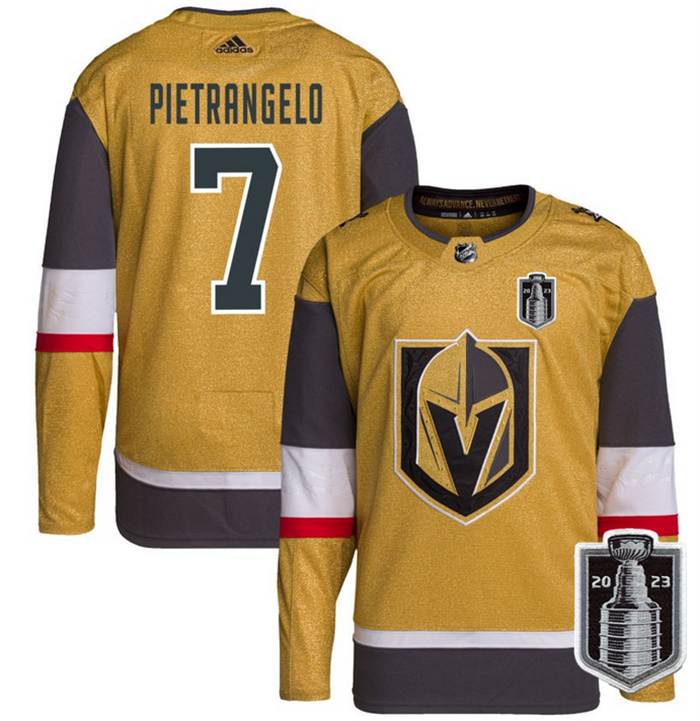 Personalized Men’s Vegas Golden Knights #7 Alex Pietrangelo Gold 2023 Stanley Cup Final Stitched Jersey
