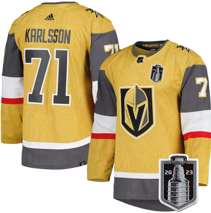 Personalized Men’s Vegas Golden Knights #71 William Karlsson Gold 2023 Stanley Cup Final Stitched Jersey