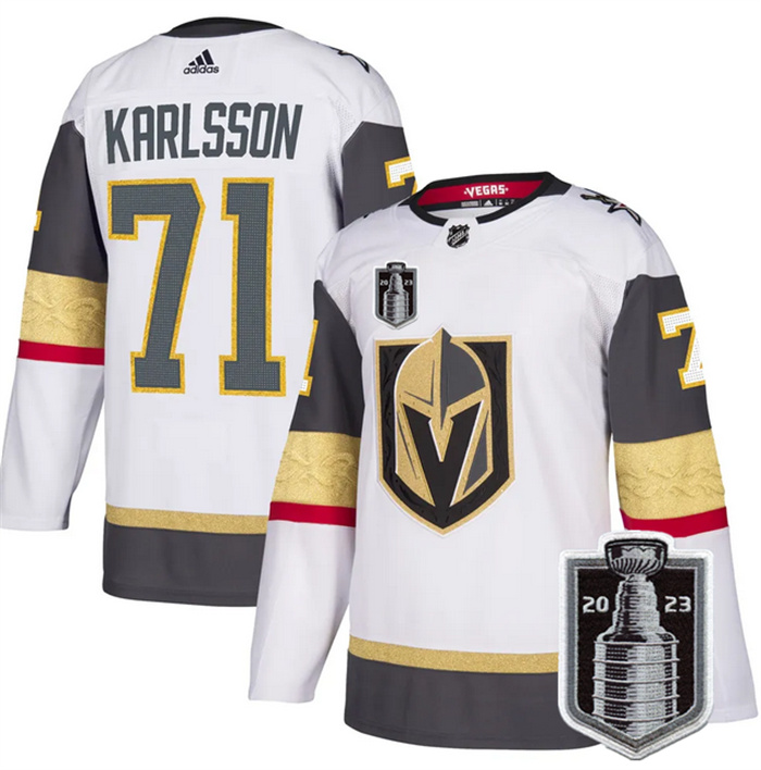 Personalized Men’s Vegas Golden Knights #71 William Karlsson White 2023 Stanley Cup Final Stitched Jersey
