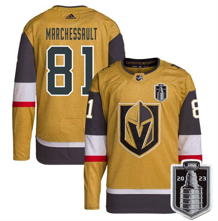 Personalized Men’s Vegas Golden Knights #81 Jonathan Marchessault Gold 2023 Stanley Cup Final Stitched Jersey