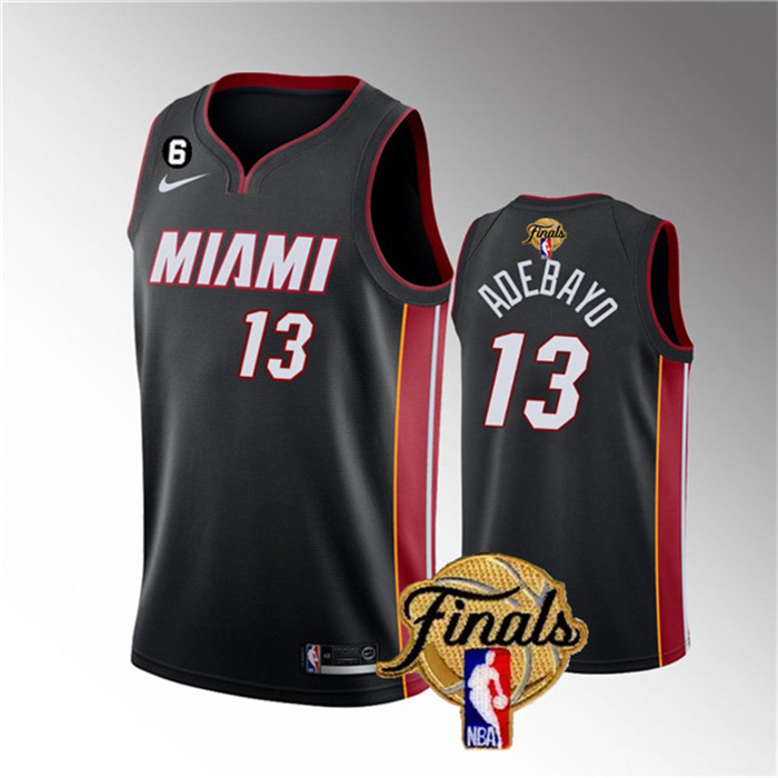 Personalized Men’s Miami Heat #13 Bam Adebayo Black 2023 Finals Icon Edition With NO.6 Patch Stitched Basketball Jersey