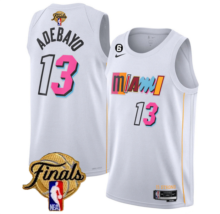 Personalized Men’s Miami Heat #13 Bam Adebayo White 2023 Finals City Edition With NO.6 Patch Stitched Basketball Jersey
