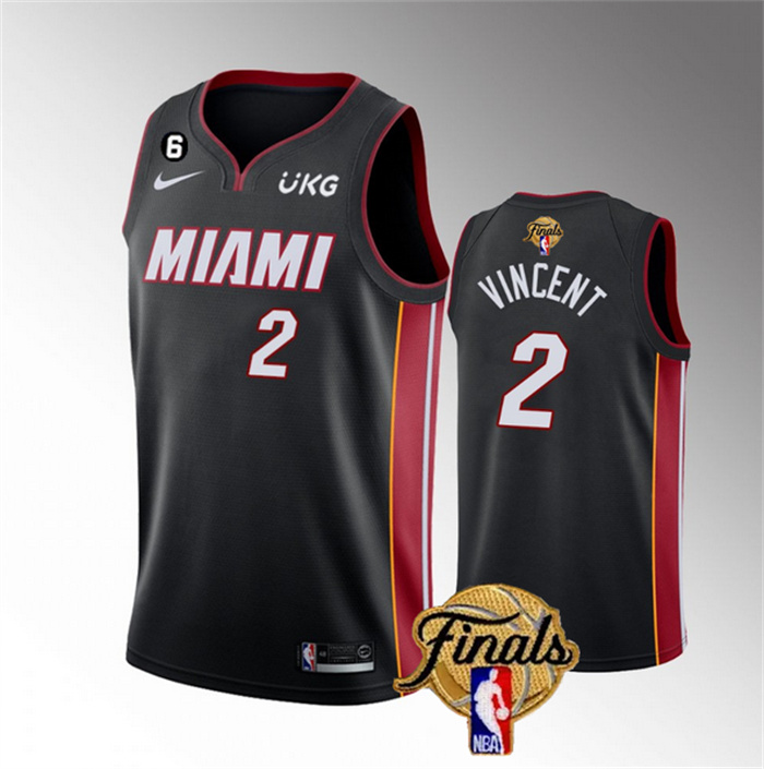 Personalized Men’s Miami Heat #2 Gabe Vincent Black 2023 Finals Icon Edition With NO.6 Patch Stitched Basketball Jersey