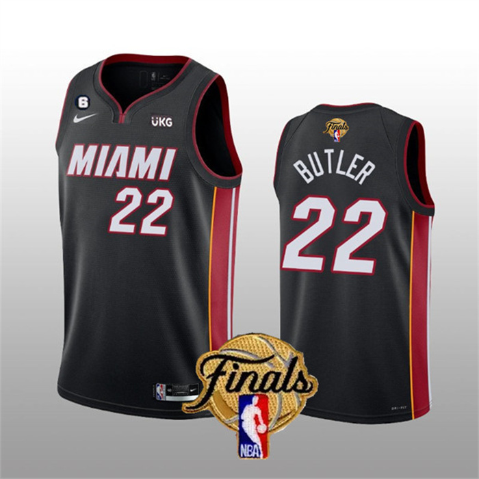 Personalized Men’s Miami Heat #22 Jimmy Butler Black 2023 Finals Icon Edition With NO.6 Patch Stitched Basketball Jersey