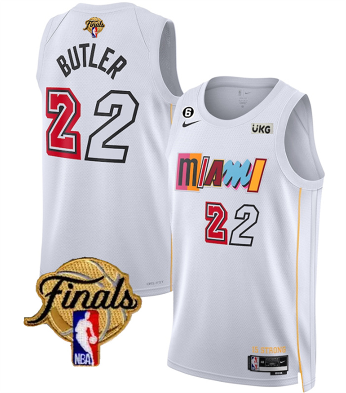 Personalized Men’s Miami Heat #22 Jimmy Butler White 2023 Finals City Edition With NO.6 Patch Stitched Basketball Jersey