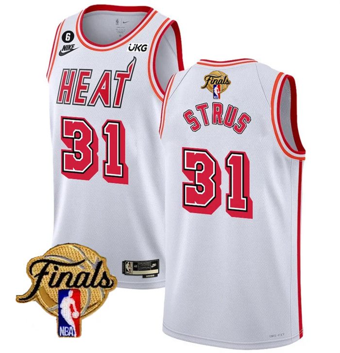 Personalized Men’s Miami Heat #31 Max Strus White 2023 Finals Classic Edition With NO.6 Patch Stitched Basketball Jersey