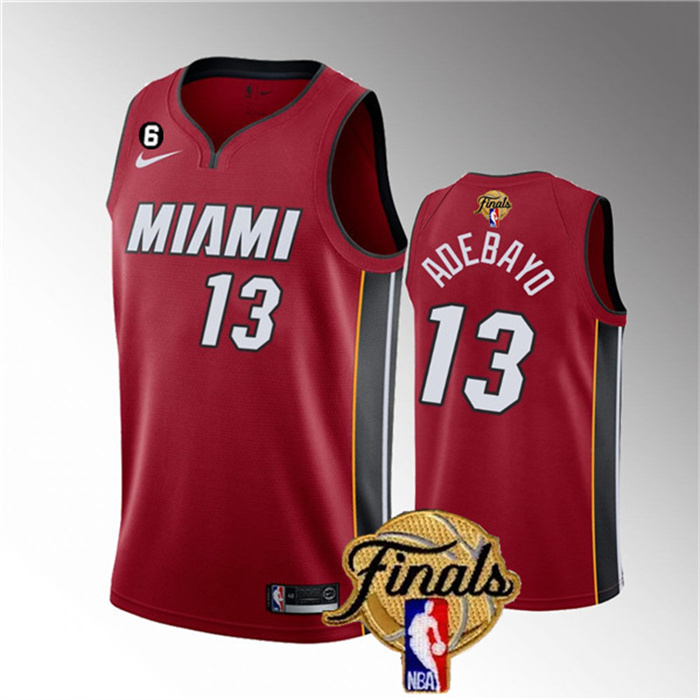 Personalized Men’s Miami Heat #13 Bam Adebayo Red 2023 Finals Statement Edition With NO.6 Patch Stitched Basketball Jersey