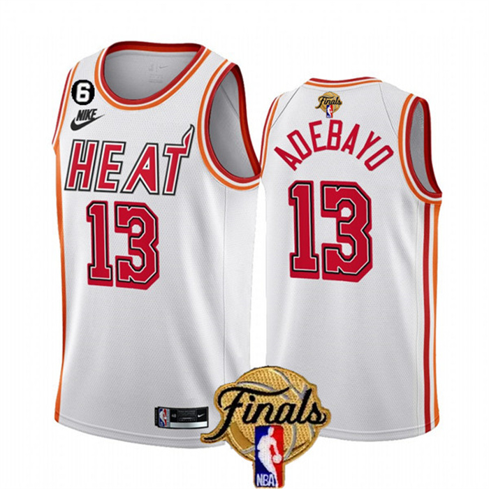 Personalized Men’s Miami Heat #13 Bam Adebayo White 2023 Finals Classic Edition With NO.6 Patch Stitched Basketball Jersey