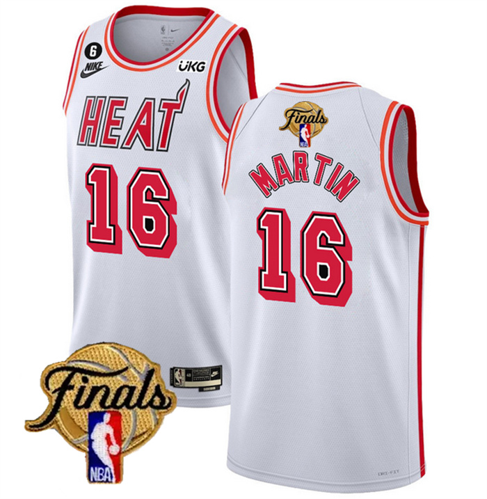 Personalized Men’s Miami Heat #16 Caleb Martin White 2023 Finals Classic Edition With NO.6 Patch Stitched Basketball Jersey