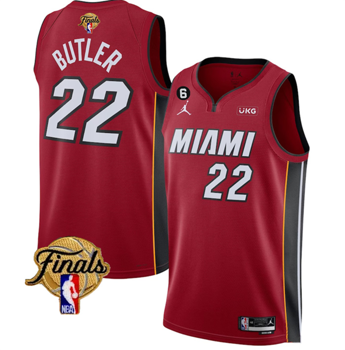 Personalized Men’s Miami Heat #22 Jimmy Butler Red 2023 Finals Statement Edition With NO.6 Patch Stitched Basketball Jersey