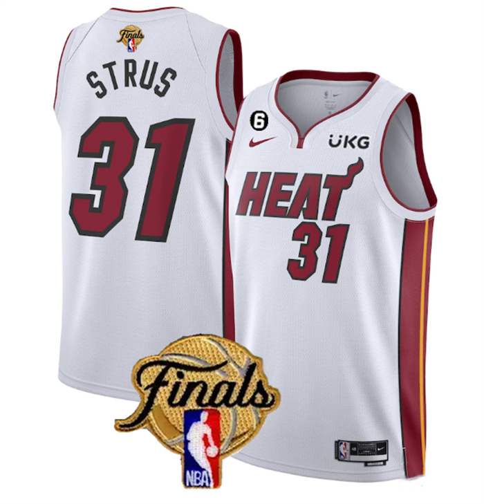 Personalized Men’s Miami Heat #31 Max Strus White 2023 Finals Association Edition With NO.6 Patch Stitched Basketball Jersey