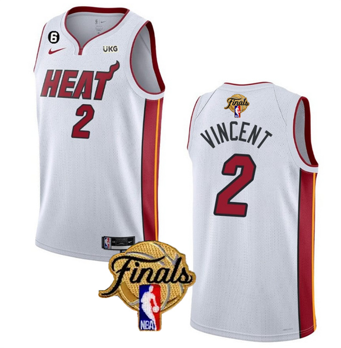 Personalized Men’s Miami Heat #2 Gabe Vincent White 2023 Finals Association Edition With NO.6 Patch Stitched Basketball Jersey