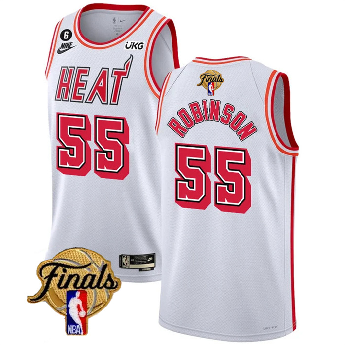Personalized Men’s Miami Heat #55 Duncan Robinson White 2023 Finals Classic Edition With NO.6 Patch Stitched Basketball Jersey