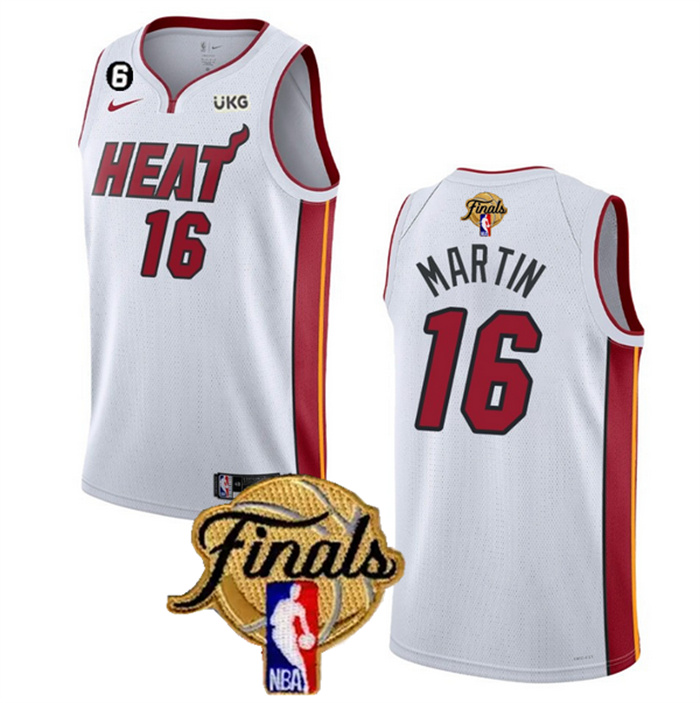 Personalized Men’s Miami Heat #16 Caleb Martin White 2023 Finals Association Edition With NO.6 Patch Stitched Basketball Jersey