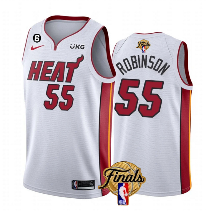 Personalized Men’s Miami Heat #55 Duncan Robinson White 2023 Finals Association Edition With NO.6 Patch Stitched Basketball Jersey
