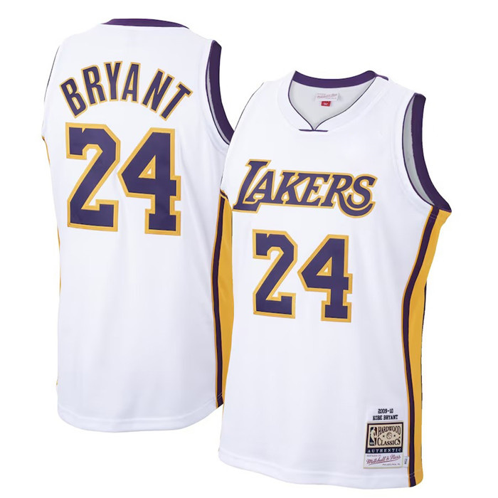 Personalized Men’s Los Angeles Lakers #24 Kobe Bryant White 2009-10 Throwback Basketball Jersey