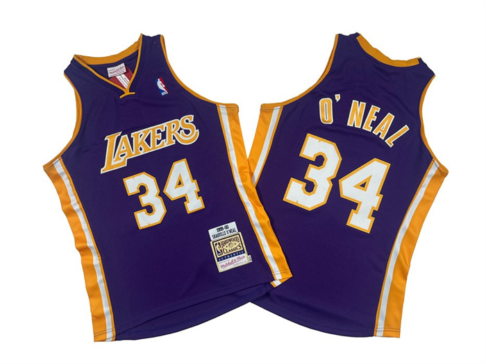 Personalized Men’s Los Angeles Lakers #34 Shaquille O’Neal Purple 1999-00 Throwback Basketball Jersey