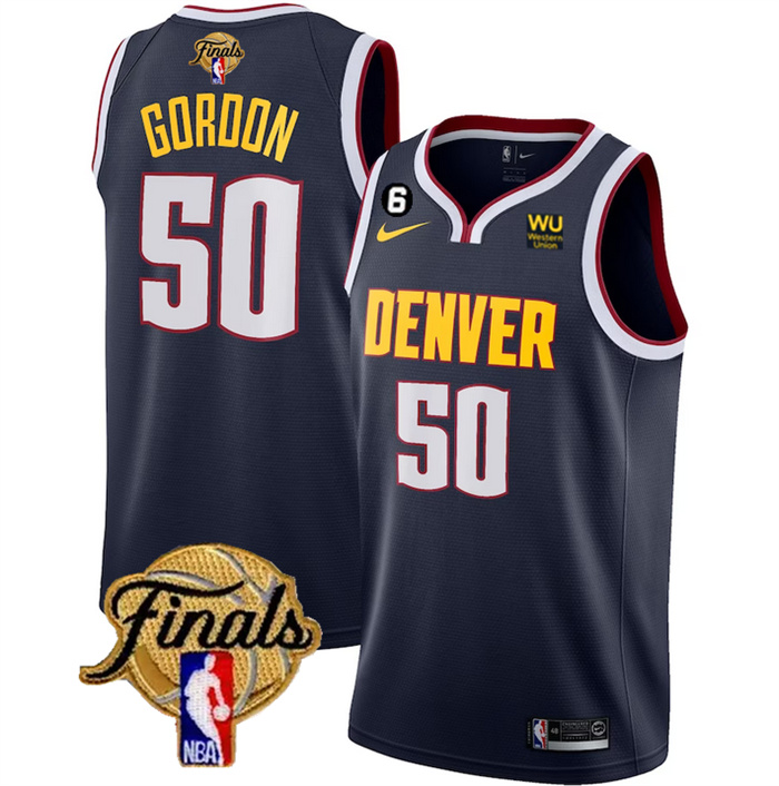 Personalized Men’s Denver Nuggets #50 Aaron Gordon Navy 2023 Finals Icon Edition With NO.6 Patch Stitched Basketball Jersey