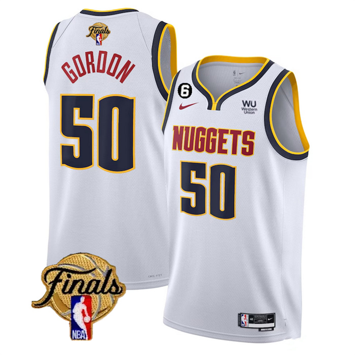 Personalized Men’s Denver Nuggets #50 Aaron Gordon White 2023 Finals Association Edition With NO.6 Patch Stitched Basketball Jersey