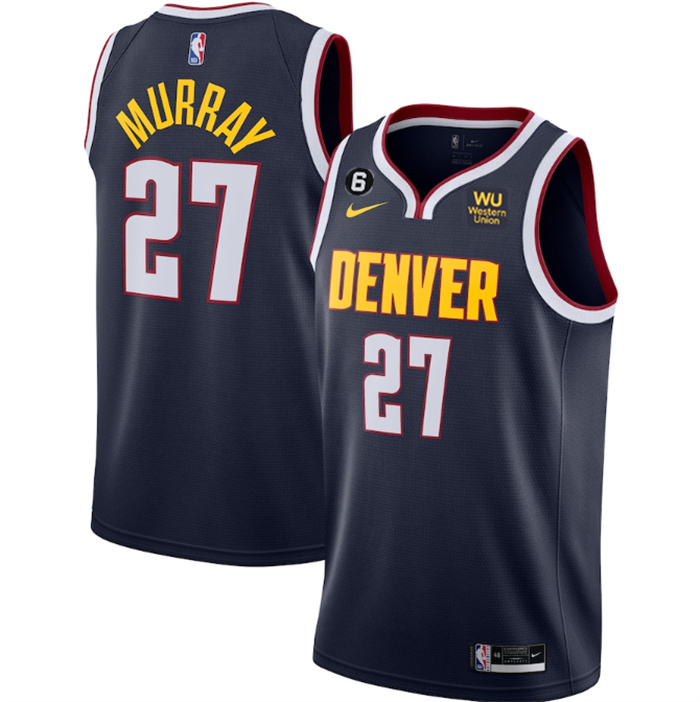 Personalized Men’s Denver Nuggets #27 Jamal Murray Navy Icon Edition With NO.6 Patch Stitched Jersey